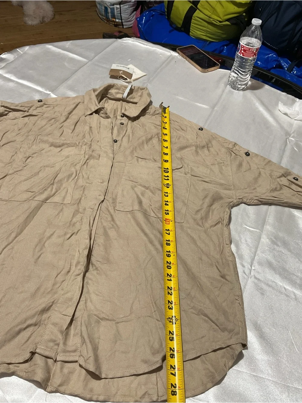 stradivarius Beige/Tan Lightweight Button-Up Shirt